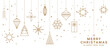 © Abduls - Elegant Christmas greeting card with hanging gold ornaments, modern festive decorations illustration