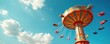 © Maryna - Motion blurred amusement ride with spinning seats and colorful design on blue sky background with clouds. Chair swing carousel ride spins fast in blue sky. Summer leisure attraction in park.