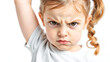 © Erin - Waist up angry and pout caucasian child kid little girl of 5 years on white background looking at camera