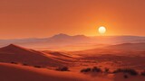 Vibrant orange and red sand dunes in golden sunset light desert landscape background with dramatic sky and soft shadows travel nature concept