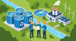 © Ibnatul - Engineers planning sustainable water treatment and industrial development with renewable energy sources.