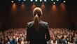 © Maryna - Businesswoman gives speech at conference. Female speaker presents to audience. Leader communicates business ideas at convention. Professional woman delivers presentation in auditorium.