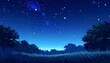 © Abdulaziz - A simple, dark blue night sky, scattered with delicate white stars, with groves of trees and grasses. A calm and elegant design, smooth color gradients.