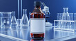 © Lakmal Nikosala  - Realistic Chemical Lab Bottle Mockup with Blank Safety Label on Scientific Cool-Blue Workstation