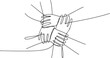 © Nargis - People unite their hands together continuous line drawing isolated. one line Icon drawing with white background