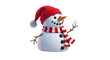 © MST MURSHIDA BEGUM - Delightful snowman isolated on transparent background, adorned with a red hat and scarf, holding a delicate snowflake, radiating winter cheer and holiday spirit