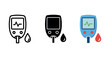 © supplement - Blood glucose meter icon set with test strips and blood drop symbols
