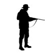 © KR Studio - Hunter silhouette with rifle, - vector illustration
