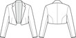 © MDMOKLASUR - Cropped blazer jacket fashion sketch, technical garment drawing, notched lapel collar, tailored silhouette, apparel template, flat sketch, clothing design illustration