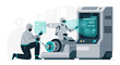 © SAPRI - Futuristic collaboration robot and human working on a modern machine industrial setting