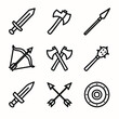 © Zahar - Medieval weapons icons set featuring sword axe spear bow shield