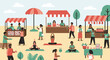 © Alis - Vibrant diverse community enjoying outdoor market with food vendors and yoga sessions atmosphere