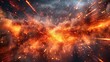 © wilson - Abstract background of an explosion with sparks and smoke orange fire particles in the air and sparks flying from a large thunderstorm lightning in space