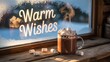 © Hamza - Cozy winter scene with steaming hot chocolate and marshmallows by a frosted window sending warm wishes