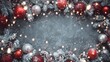 © phianguma - Festive Christmas Frame with Red and Silver Ornaments and Snow