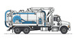 © MinixT - Detailed side view illustration of a modern vacuum truck, also known as a hydro excavator, used for industrial cleaning and excavation.