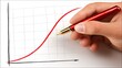 © justjupiter - Hand drawing a red upward curve on gridded paper, depicting a rising chart or data trend indicative of growth or business performance.