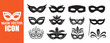 © MSTGIRATUN - Set of Venetian Mardi Gras masquerade masks vector icons carnival party costume elements black silhouettes