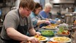 © LimeSky - A kitchen group for individuals with disabilities and Down syndrome emphasizes motor skill exercises through cooking helping residents in a care home enhance coordination balan