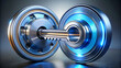 © Color Zen - Interlocking metal rings with a central key a conceptual design for security and connection rendered with blue highlights