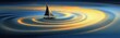 © wilson - A small sailboat sails on water with spiral ripples spreading from its wake against a dark blue to yellow gradient background at sunset