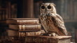 © Thiago - An owl perches atop a stack of aged books in a library, symbolizing knowledge and wisdom