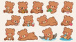 © Griyolabs - set of kawaii brown bear different activity cartoon design