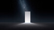 © Nattapol - Single simple doorway opening into vast starry cosmos. mysterious glowing portal in dark room represents new beginning and opportunity