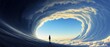 © wilson - A person stands at the edge of an endless wave looking up at the sky with clouds, captured from behind creating depth and surreal concept