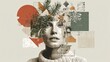 © StasySin - Female figure adorned with greenery in hair, dressed in a soft sweater, set against a backdrop of abstract shapes and textures, showcasing artistic expression and creativity