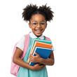 © Photos stock  2.0 - Happy young girl with books and backpack isolated on transparent background