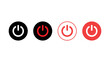 © Design Point - Four distinct power button icons demonstrating various on/off and standby states for digital interfaces and electronic device controls ui.