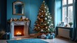 © Konstantin - Christmas tree blue pine with gifts interior new year weihnachtlich