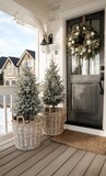 Cozy Winter Entrance With Festive Decorations and Greenery in a Warm Setting
