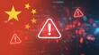 © Jubayer - Cybersecurity alert concept with digital warning signs and Chinese flag overlay on red background symbolizing internet system threat or data attack risk. privacy