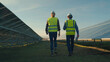 © Videophilia - Two workers review solar panels at a renewable energy installation in the late afternoon sun