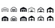 © Viacheslav - Variety of airplane hangar icons in black and white vector set
