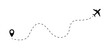 © Yanka - The plane icon follow from start pin point to finish by dashed line. Airplane dashed line path flat style design isolated on white background. Airplane route trace flight air map.