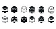 © Влада Яковенко - Black and white graduation cap icons on computer symbols illustrating online education