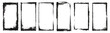 © Oly - Rough paper frame border set. Crayon drawn overlay edge poster with worn grunge texture. Distressed rectangular brush outline with grain, folds, scratches, abstract paint marks. Old bg for collage.