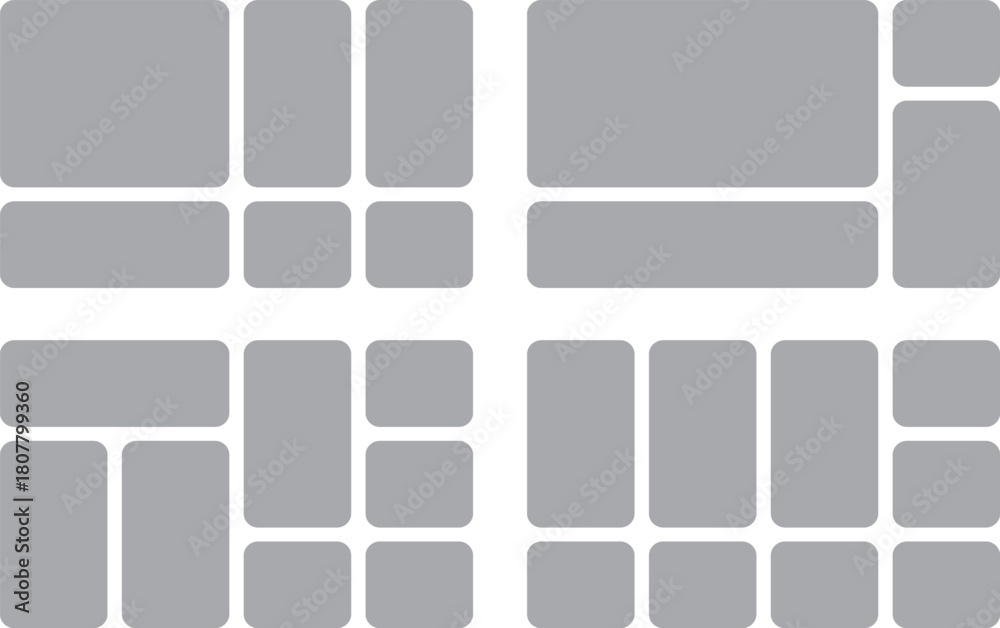 Bento grid eight distinct layout options with rounded corners, each ...