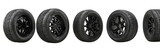 Five black tires and rims