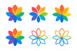 © Настя Шевчук - Colorful Flower Icons. Vibrant colors. Icon set. Set Logo of vibrant colors: abstract flower made of rainbow petals. harmonious logo variations of the same