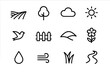 © Влада Яковенко - Open Field Icons. Open Field. Line icon set of Open Field: field rows, tree, cloud, sun, bird, fence, hill, flower, droplet, wind, grass, path. All outline