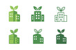 © Svitlana - Energy-Efficient Building Logos. Energy-efficient buildings. Icon set. Set Logo of energy-efficient buildings: structure with green rooftop garden. harmonious