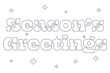 © Monika Jurczyk - Season’s Greetings coloring page PNG. Bold outlined holiday text and simple star doodles. Perfect for winter crafts, kids’ coloring page, classroom projects, greeting cards, festive holiday decor.
