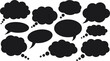 © graphicsobai - Set of black thought and speech bubbles with dotted tails in various shapes, isolated on white background