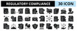 ©  karyative - 30 Regulatory Compliance Glyph Icons Vector - Policy Rule, Security Standard, Law Enforcement, Code Ethics, Corporate Governance, Business Regulation