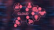 © N - Digital network of cloud computing concepts with icons and the word CLOUD in the center technology