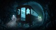 © Alfasetyo - Spooky footage A ghostly train emerges from a darkened tunnel in a supernatural scene